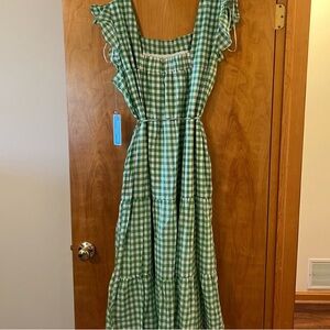 Draper James RSVP Green White Gingham Dress Ruffled Cap Sleeves Hem NWT Size XXL